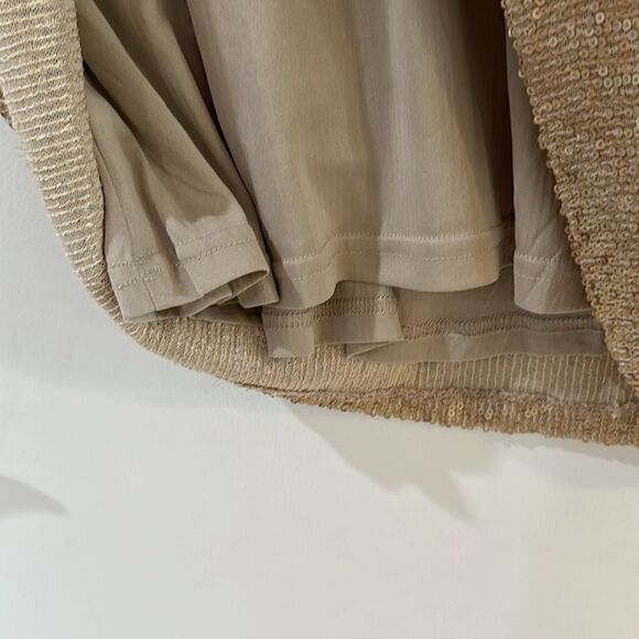 DR2 Champagne Gold matte sequin ruffle cap sleeve top  party holiday top S NWT - Picture 9 of 14